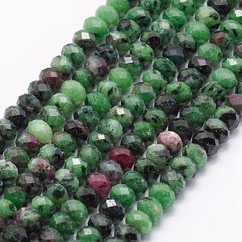 Natural Ruby in Zoisite Beads Strands, Faceted, Rondelle, 6x4mm, Hole: 1mm, about 98pcs/strand, 15.7 inch(40cm)