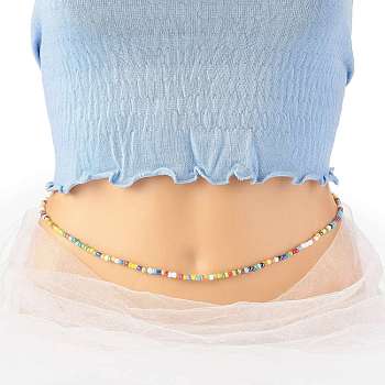 Jewelry Waist Beads, Body Chain, Glass Seed Beaded Belly Chain, Bikini Jewelry for Woman Girl, Orange, 31-3/8 inch(79.6cm)
