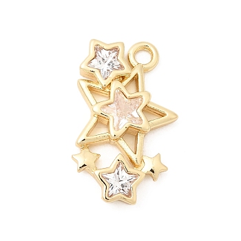 Brass Micro Pave Clear Cubic Zirconia Pendants, Star Charms, Long-Lasting Plated, Real 14K Gold Plated, 16.5x10x2.5mm, Hole: 1.4mm