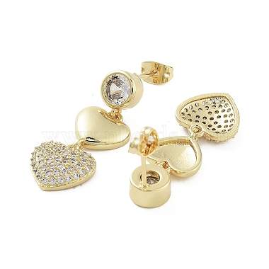 Heart Brass with Cubic Zirconia Dangle Stud Earrings(EJEW-Q811-30G)-2