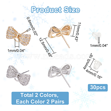 4 Pairs 2 Colors Rack Plating Brass Micro Pave Clear Cubic Zirconia Earring Findings(KK-DC0001-37)-2