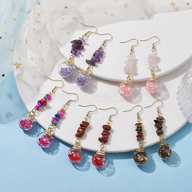 Natural & Synthetic Mixed Gemstone Chips Dangle Earrings(EJEW-JE05634)-2
