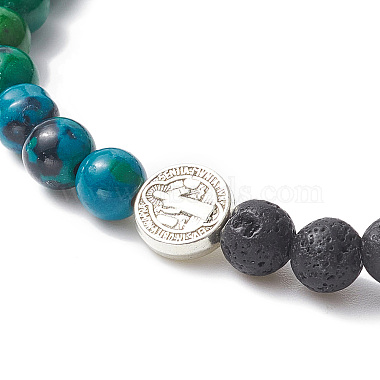 bracelet strech perlé médaille saint benoît naturel et synthétique mixte pierre précieuse et alliage pour femme(BJEW-JB09344)-3