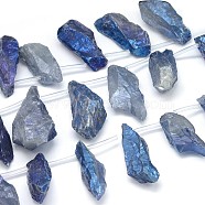 Electroplated Natural Quartz Crystal Nuggets Bead Strands, Blue Plated, 24~62x9~24x9~25mm, Hole: 1mm, about 13~17pcs/strand, 14.9~15.7 inch(G-M218-09B)