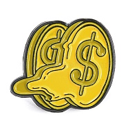 Cartoon Style Enamel Pins, Black Alloy Badge for Backpack Clothes, Dollar Sign, 17.5x19.5x1mm(JEWB-F024-02A)