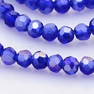 AB Color Plated Glass Faceted(32 Facets) Round Beads Strands, Blue, 3mm, Hole: 1mm, 100pcs/strand, 11.5 inch(GLAA-A027-3mm-AB03)