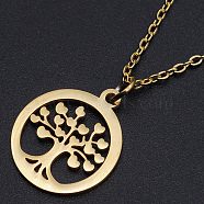 201 Stainless Steel Pendant Necklaces, with Cable Chains and Lobster Claw Clasps, Ring with Tree, Golden, 17.7 inch(45cm), 1.5mm(NJEW-S105-JN538-45-2)
