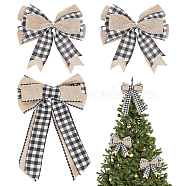 AHADEMAKER 3Pcs 2 Style Tartan Pattern Linen Type Cloth Bowknot Display Decoration, with Iron Twist Tie, Christmas Theme, White, 230~375x220~240x24~37.5mm(AJEW-GA0004-38B)