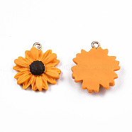 Handmade Polymer Clay Pendants, with Light Gold Plated Iron Loop, Sunflower, Orange, 22.5~24x20~20.5x5~5.5mm, Hole: 2mm(X-CLAY-N010-071)