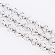 Iron Rolo Chain, Unwelded, with Spool, Lead Free, Platinum, 4x1mm, about 164.04 Feet(50m)/roll(CH-S078-P-LF)