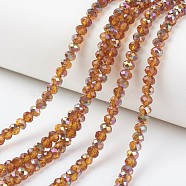 Electroplate Transparent Glass Beads Strands, Half Rose Gold Plated, Faceted, Rondelle, Dark Orange, 6x5mm, Hole: 1mm, about 85~88pcs/strand, 16.1~16.5 inch(41~42cm)(EGLA-A034-T6mm-R14)