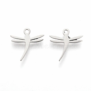 304 Stainless Steel Charms, Laser Cut, Dragonfly, Stainless Steel Color, 11x11x1mm, Hole: 1.2mm(STAS-I151-10P)