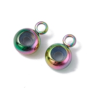 Ion Plating(IP) 202 Stainless Steel Tube Bails, Loop Bails, with Rubber Inside, Rondelle, Bail Beads, Slider Stopper Beads, with 304 Stainless Steel Loop Rings, Rainbow Color, 8.7x5.7x3.3mm, Hole: 1.8mm and 2mm(STAS-I673-04MC)