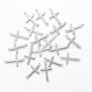 20Pcs 201 Stainless Steel Connector Charms, Religionm, Cross, Stainless Steel Color, 17x9.5x0.8mm, Hole: 1.2mm(STAS-YW0001-30P)
