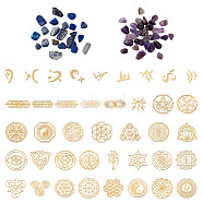Pandahall Self Adhesive Brass Stickers, Scrapbooking Stickers, for Epoxy Resin Crafts, with Natural Gemstone Chip Beads, Mixed Patterns(DIY-TA0008-48)