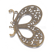 Iron Filigree Joiners Links, Butterfly, Antique Bronze, 45.5x35x0.5mm, Hole: 1.2mm and 1.4mm(IFIN-G087-05AB)