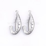 304 Stainless Steel Pendants, Shrimp, Stainless Steel Color, 27.5x13x4mm, Hole: 1mm(STAS-E438-03P)