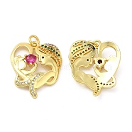 Brass Micro Pave Cubic Zirconia Pendants, Heart, Real 18K Gold Plated, 21x18x4mm, Hole: 2.5mm(KK-P236-33G)