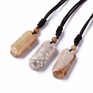 Dyed Natural Fossil Coral Rectangle Pendant Necklace with Nylon Cord for Women, Mixed Color, 26.77~27.17 inch(68~69cm) (NJEW-C002-05)