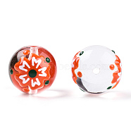 Transparent Handmade Lampwork Beads, Round with Flower Pattern, Orange Red, 17x16x15mm, Hole: 1.8~2mm(LAMP-T011-25B)