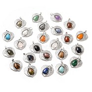 Natural & Synthetic Mixed Gemstone Teardrop Pendants, Wing Charms, with Rack Plating Platinum Plated Brass Findings, Lead Free & Cadmium Free, 36x34x8~8.5mm, Hole: 8x5mm(KK-K331-02P)