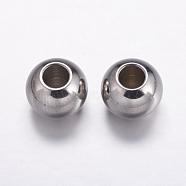 304 Stainless Steel Beads, Round, Stainless Steel Color, 10x8mm, Hole: 4mm(STAS-K146-062-C)