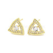 Hollow Triangle Brass Micro Pave Cubic Zirconia Stud Earrings, Long-Lasting Plated, Cadmium Free & Lead Free, Real 18K Gold Plated, 12x12.5mm(EJEW-P237-01G)