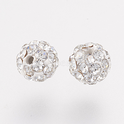 Czech Rhinestone Beads, PP6(1.3~1.35mm), Pave Disco Ball Beads, Polymer Clay, Round, 001_Crystal, 4~4.5mm, Hole: 1mm, about 20~30pcs rhinestones/ball(RB-F022-PP6-4mm-TB01)