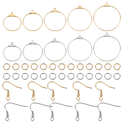DIY Wire Wrap Ring Dangle Earring Making Kit, Including 304 Stainless Steel Hoop Earring Pendants & Earring Hooks, Golden & Stainless Steel Color, 120Pcs/box(DIY-UN0003-65)