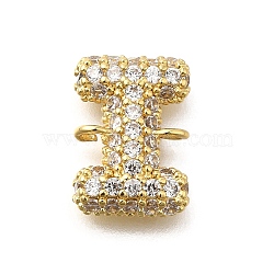 Brass Micro Pave Cubic Zirconia Letter Links, for Personalized Name Necklace Making, Long-Lasting Plated, Cadmium Free & Lead Free, Letter I, 14x10x4mm, Hole: 1.2mm(KK-I717-04I)