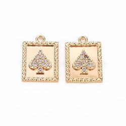 Brass Micro Pave Clear Cubic Zirconia Pendants, Nickel Free, Rectangle with Spade, Real 18K Gold Plated, 19x24x2mm, Hole: 1.8mm(KK-S356-768)