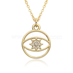 Brass Micro Pave Clear Cubic Zirconia Pendants Necklaces for Women, Flat Round with Evil Eye, Golden, 17.52 inch(44.5cm)(NJEW-B092-04G)