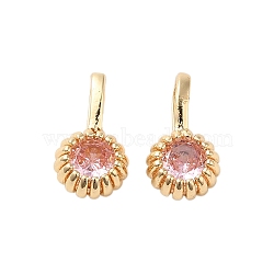Brass Micro Pave Cubic Zirconia Charms, 14K Gold Filled, Long-Lasting Plated, Flower, Misty Rose, 11.5x6x3.5mm, Hole: 5mm(KK-Z040-01D)
