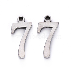 201 Stainless Steel Charms, Number, Laser Cut, Stainless Steel Color, Num.7, 15x7.5x1.5mm, Hole: 1.5mm(X-STAS-R108-07)