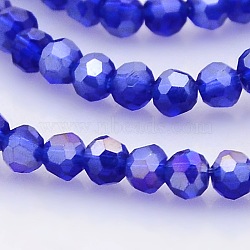 AB Color Plated Glass Faceted(32 Facets) Round Beads Strands, Blue, 3mm, Hole: 1mm, 100pcs/strand, 11.5 inch(GLAA-A027-3mm-AB03)