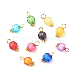 Transparent Acrylic Pendants, Bead in Bead, with Iron Finding, Pumpkin Pattern, 14x7.5mm, Hole: 2.6mm(PALLOY-JF01834-06)