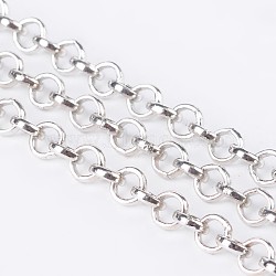 Iron Rolo Chain, Unwelded, with Spool, Lead Free, Platinum, 4x1mm, about 164.04 Feet(50m)/roll(CH-S078-P-LF)