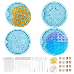 DIY Car Coaster Silicone Molds Kits, Zinc Alloy Cabochons, Stirring Rod, 100ml Measuring Cup Silicone Glue Tools, Disposable Latex Finger Cots, Mixed Color, 72x8.5mm, Inner Size: 60x64.5mm, 1pc(DIY-OC0003-56)