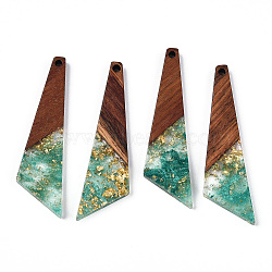 Transparent Resin & Walnut Wood Pendants, with Gold Foil, Quadrilateral Charms, Light Sea Green, 49x13x3.5mm, Hole: 2mm(RESI-N039-70B)