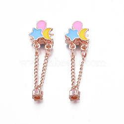 Rack Plating Alloy Enamel European Dangle Charms, Large Hole Beads, Cadmium Free & Lead Free, Star with Moon & Sun, Pearl Pink, 43mm, Hole: 5mm, Charm: 7.5x5x5mm(MPDL-N039-229-02RG)