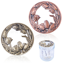 2Pcs 2 Styles Zinc Alloy Cover, for Aromatherapy Candle, Flat Round with Flower Pattern, Mixed Color, 80~81x10~15mm, 1pc/style(FIND-GL0002-14)