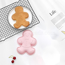 Gingerbread Man Food Grade Silicone Molds, Cake Pan Molds, For DIY Chiffon Cake Bakeware, Pink, 210x165x28mm(DIY-F044-05)