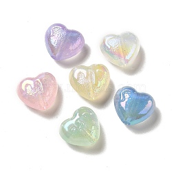 Luminous Acrylic Beads, AB Color Plated, Glitter, Heart, Mixed Color, 16.3x18.2x9.9mm, Hole: 3.3mm(OACR-E016-07)