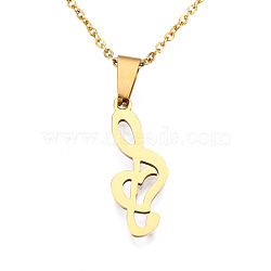 201 Stainless Steel Pendants Necklaces, with Cable Chains and Lobster Claw Clasps, Musical Note, Golden, 17.71 inch(45cm), 1.5mm(NJEW-S105-JN720-45-2)
