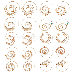 9 pairs 9 style Spiral Vortex & Lotus & Leaf & Sunflower Alloy Dangle Earrings for Women, Light Gold, 40~54.5x35.5~56x1.5~3.5mm, Pin: 0.5~0.8mm, 1 Pair/style(EJEW-AN0002-75)