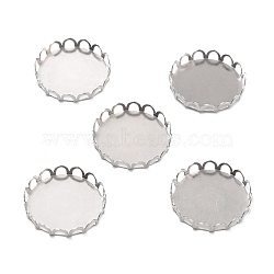 316 Surgical Stainless Steel Cabochon Tray Settings, Lace Edge Bezel Cups, Flat Round, Stainless Steel Color, 19x3mm(STAS-I187-01I-P)