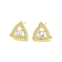 Hollow Triangle Brass Micro Pave Cubic Zirconia Stud Earrings, Long-Lasting Plated, Cadmium Free & Lead Free, Real 18K Gold Plated, 12x12.5mm(EJEW-P237-01G)