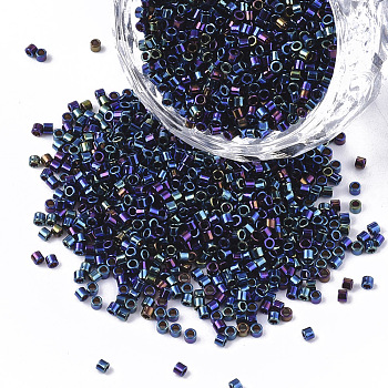 11/0 Grade A Glass Seed Beads, Cylinder, Uniform Seed Bead Size, Iris, Colorful, 1.5x1mm, Hole: 0.5mm, about 2000pcs/10g