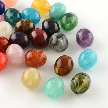 Oval Imitation Gemstone Acrylic Beads, Mixed Color, 15x13mm, Hole: 2.5mm