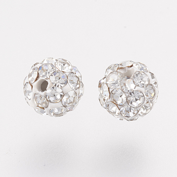 Czech Rhinestone Beads, PP6(1.3~1.35mm), Pave Disco Ball Beads, Polymer Clay, Round, 001_Crystal, 4~4.5mm, Hole: 1mm, about 20~30pcs rhinestones/ball